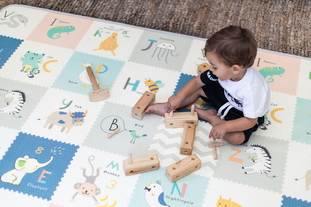 Grey Brush stroke and alphabet play mat