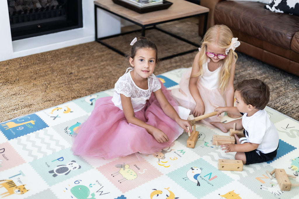 Grey Brush stroke and alphabet play mat