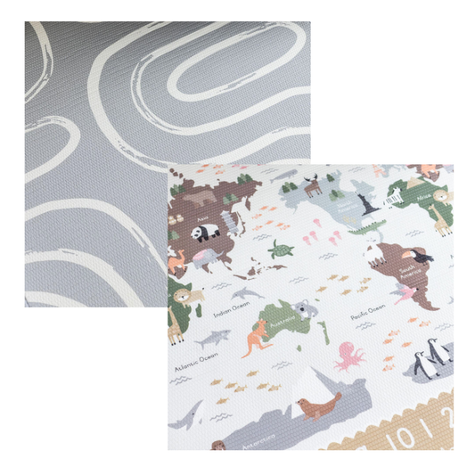 Large World Map & Grey Brush Stroke Play Mat