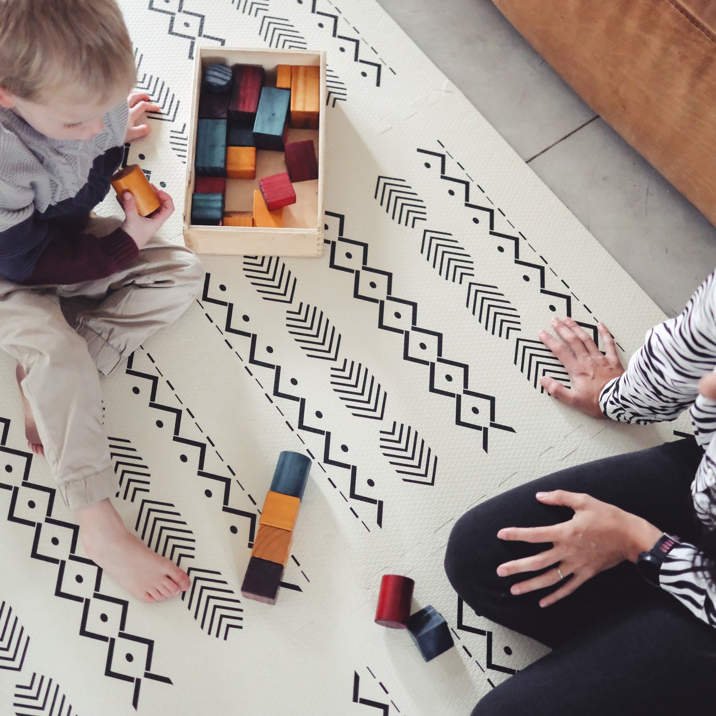 Tribal pattern in cream white play mat