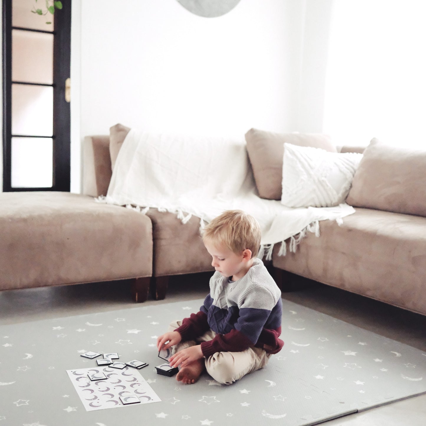 Faded Stars & Moons on Grey Tile Play Mat