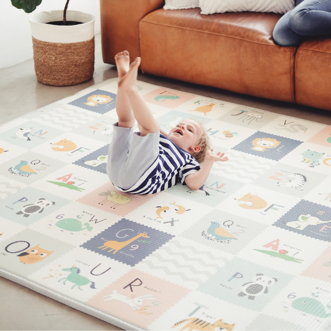 Grey Brush stroke and alphabet play mat