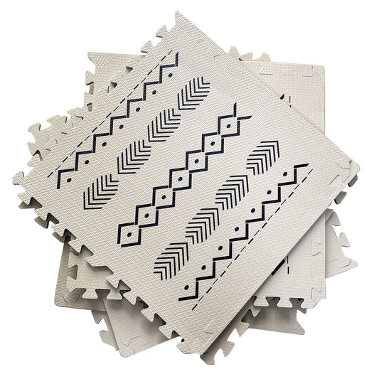 Tribal Pattern in Cream White Tile Play Mat