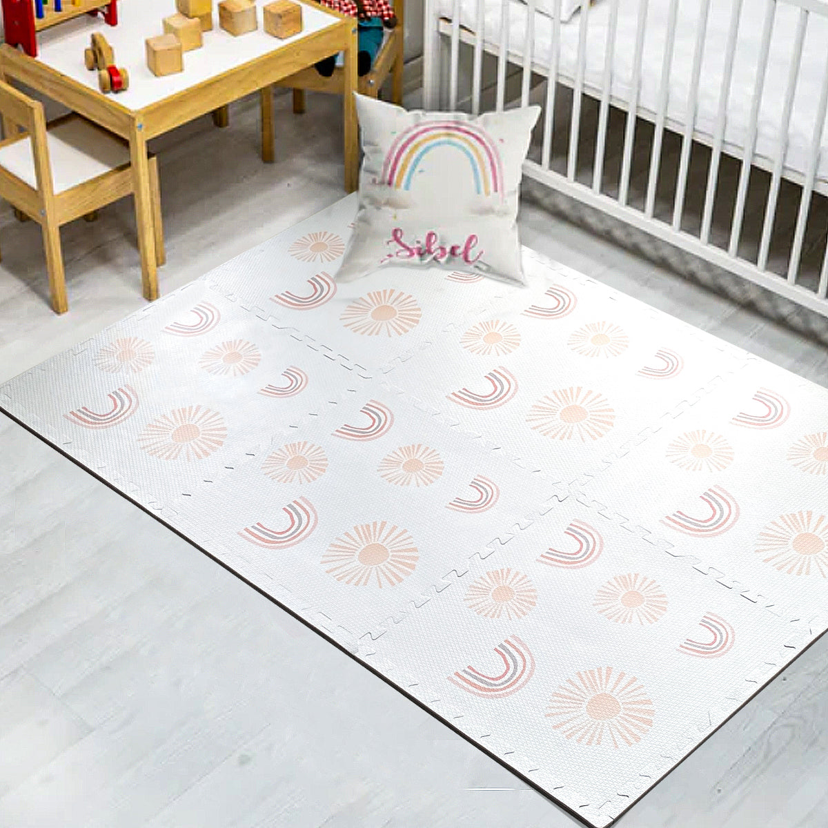 Rainbow Rise Crisp White Play Mat