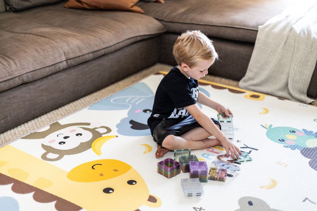 Happy Family and car track play mat (Grey Edging)