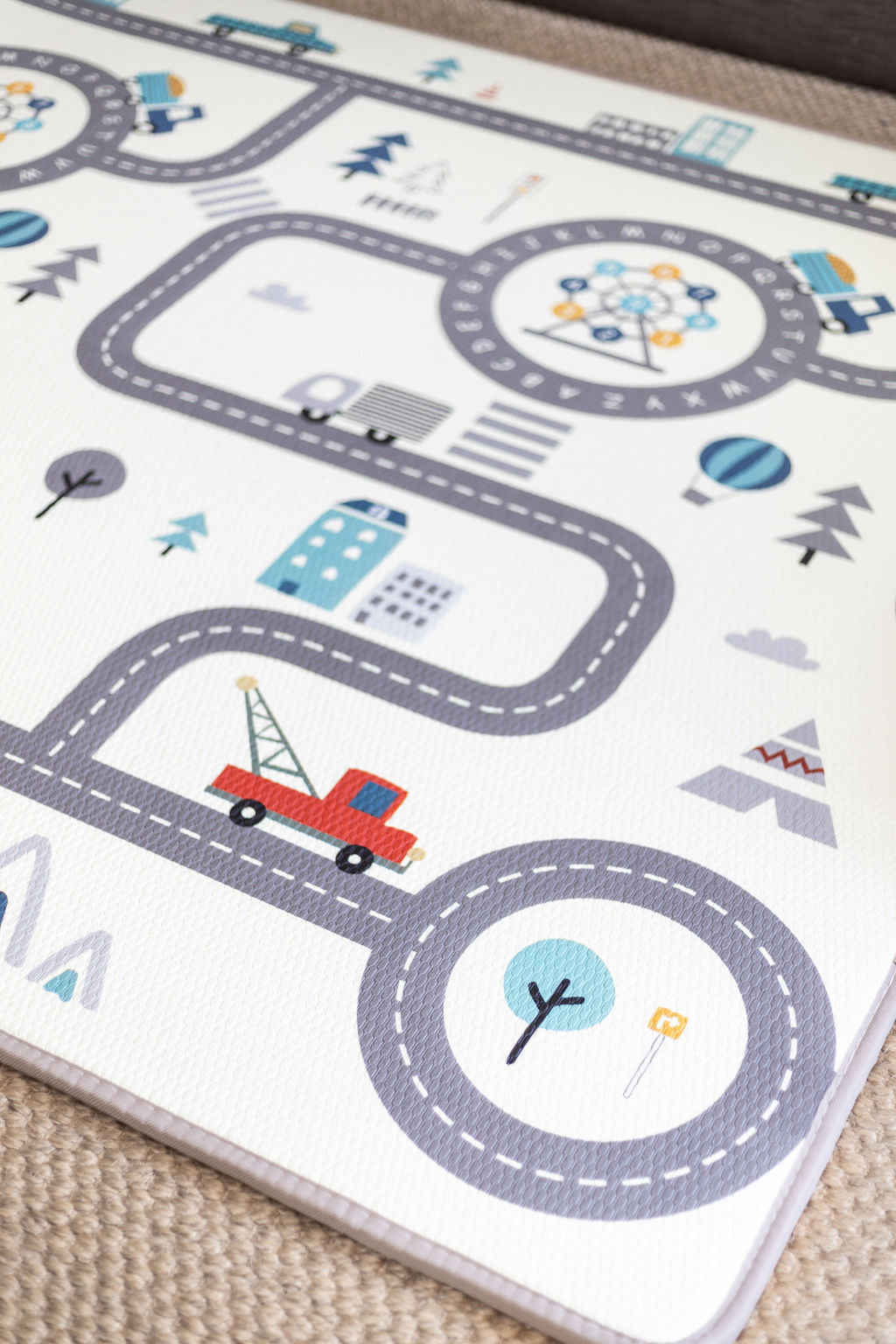 Happy Family and car track play mat (Grey Edging)