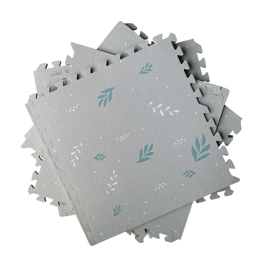 Dove Grey with White & Mint Leaves Tile Play Mat
